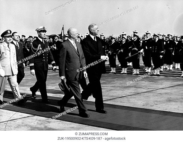 Sep. 2, 1950 - Paris, France - DWIGHT D. EISENHOWER General of the U.S. Army (1944), and President of the U.S. (1953-1961) and CHARLES DE GAULLE facing the...