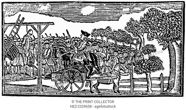 The execution at Lechmere Point, Cambridge, Massachusetts, 18th century (1954). A print from the Pictorial History of the Wild West