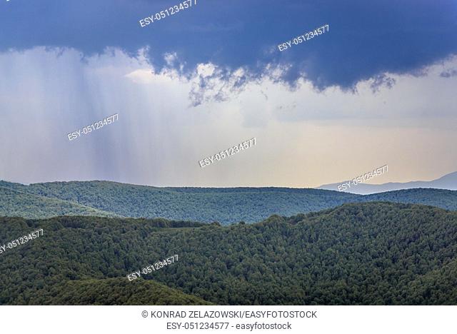 View in Western Bieszczady Mountains in Poland seen from Wetlina High Mountain Pasture