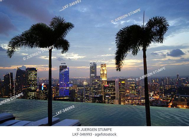 View of the Central Business District from Sands SkyPark Infinity Pool, Marina Bay Sands Hotel, Singapore, Asia
