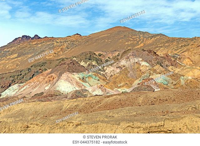 Colorful Mineral Deposits in a Desert Hill in Death Valley National Park in California