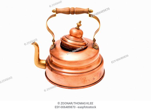 Copper tea pot isolated on white Background