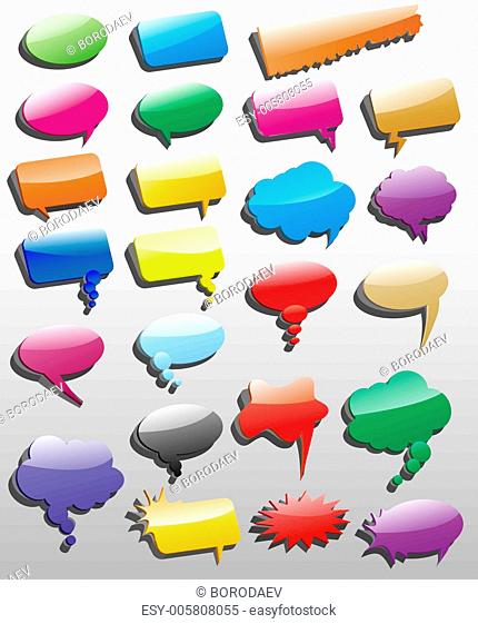 Collection of different empty vector 3D shapes of speech bubbles