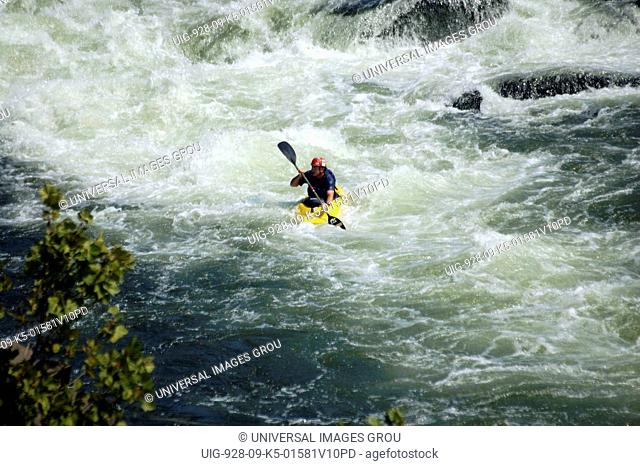 Kayaker On Potomac River At Great Falls, Virginia