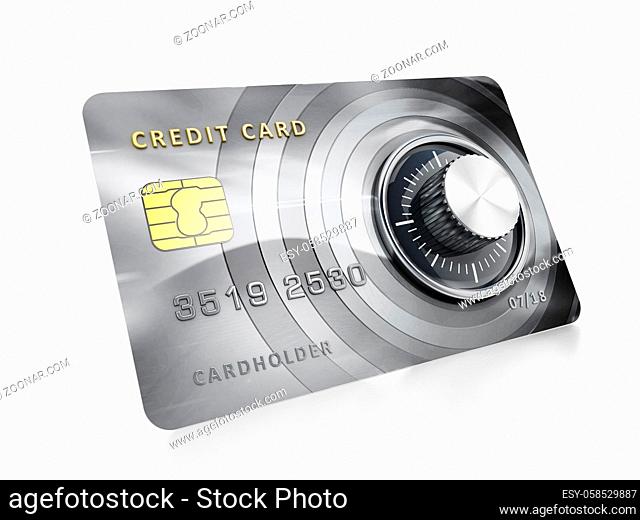 Credit card with lock isolated on white background