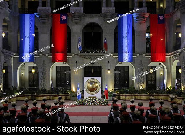 31 March 2023, Guatemala, Guatemala-Stadt: The National Palace is decorated before a protocol act with the President of Taiwan and the President of Guatemala
