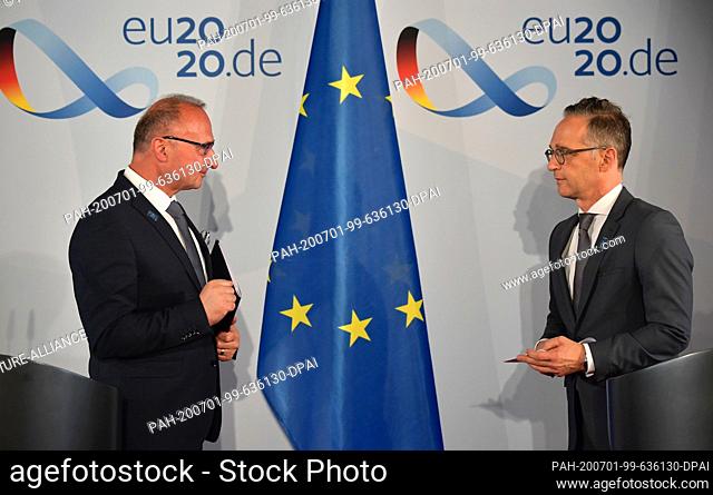 01 July 2020, Berlin: Heiko Maas (SPD, r), Foreign Minister, and Gordan Radman Grlic, Foreign Minister of the Republic of Croatia