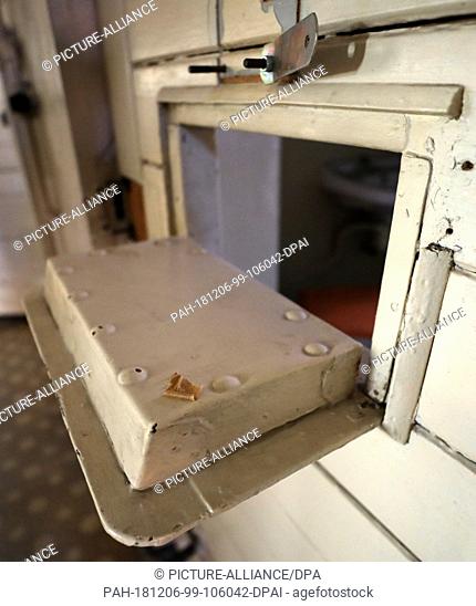 05 December 2018, Mecklenburg-Western Pomerania, Rostock: A cell door in the former Stasi remand prison, until recently the seat of the documentation and...