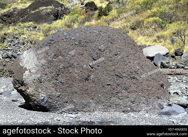 Volcanic breccia with angular fragments and matrix. This photo was taken in Barranco de las Angustias, La Palma, Canary Islands, Spain