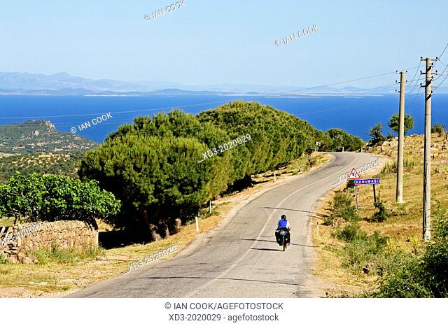 Highway descending to Agean Sea near Assos, Biga Peninsula, Turkey