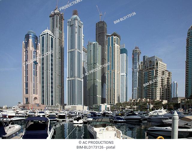 Highrise buildings in Dubai cityscape, Dubai Emirate, United Arab Emirates
