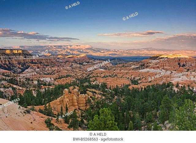 view of amphitheatre from the sunrise point in the last evening light, USA, Utah, Bryce Canyon National Park, Colorado Plateau