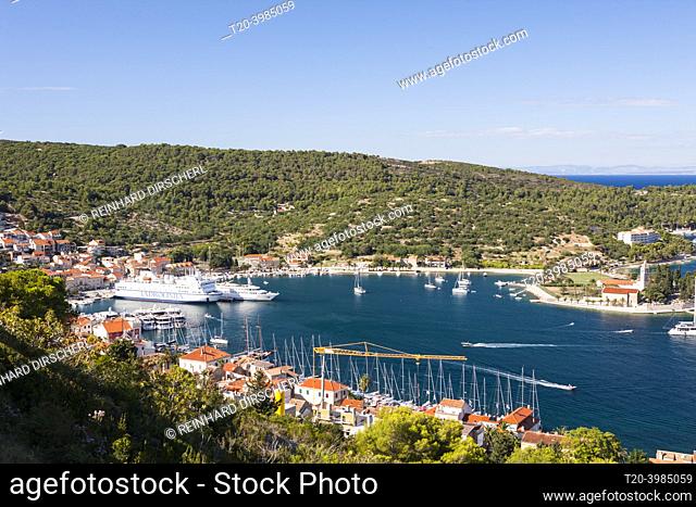 Ferry harbour of Vis, Vis Island, Mediterranean Sea, Croatia