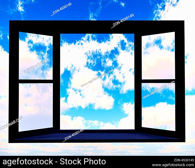 Window of opportunity overlooking blue sky and beautiful summer clouds