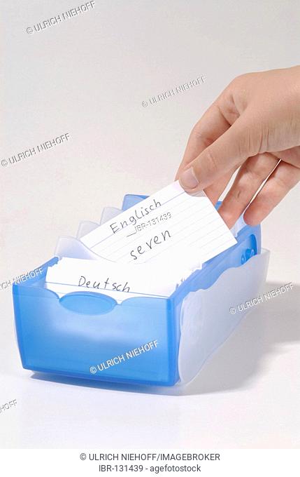 Card index box with vocabulary cards