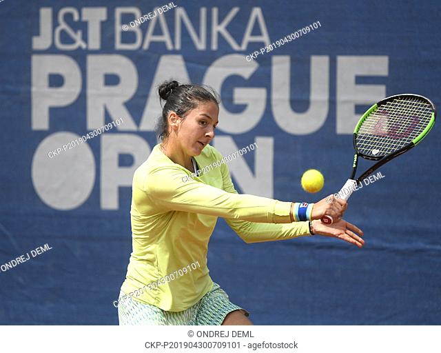 Tennis player Margarita Gasparyan (Russia) is seen during match against Wang Qiang (China) within the 1st round of the J&T Banka Prague Open, on April 30, 2019