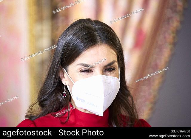 Queen Letizia of Spain attends lunch for President of Costa Rica at Royal Palace on March 28, 2022 in Madrid, Spain
