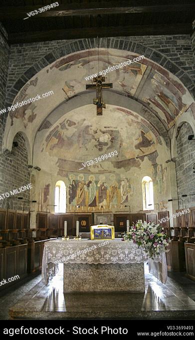 Piona, Colico, Province of Lecco, region Lombardy, eastern shore of Lake of Como, Italy. . The church of San Nicola, inside the complex of the Cistercian Abbey...