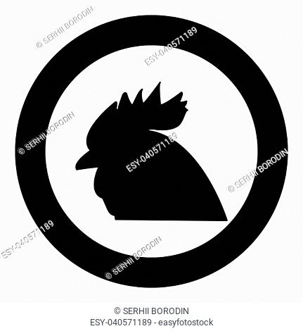 Rooster head the black color icon in circle or round vector illustration