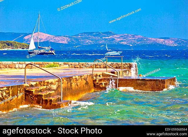 Sibenik bay entrance idyllic sailing destination view, Dalmatia region of Croatia