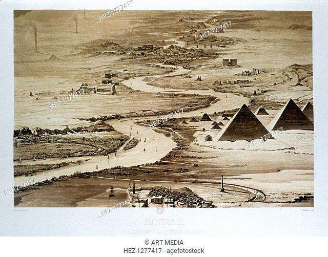 'From Alexandria to the Second Cataract', Egypt, 1841. View looking up the Nile Valley showing the Pyramids and other Ancient Egyptian temples
