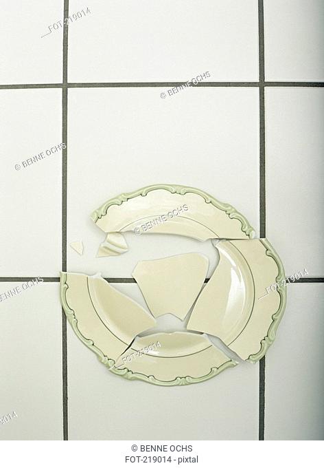Shattered plate on floor
