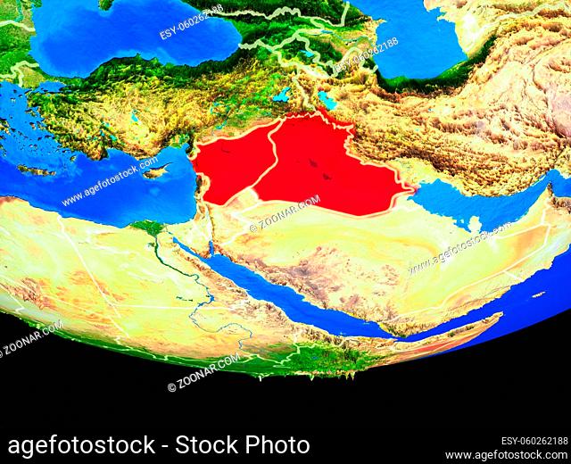 Islamic State from space on model of planet Earth with country borders. 3D illustration. Elements of this image furnished by NASA