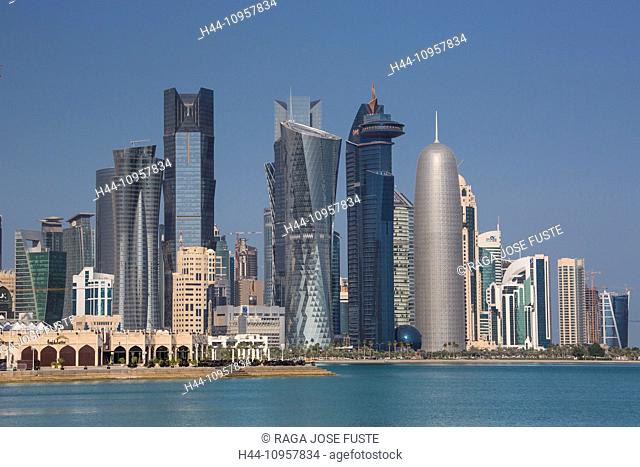 Al Bidda, Burj, Doha, Qatar, Middle East, World Trade Center, architecture, bay, city, colourful, corniche, futuristic, skyline, skyscrapers, touristic, travel