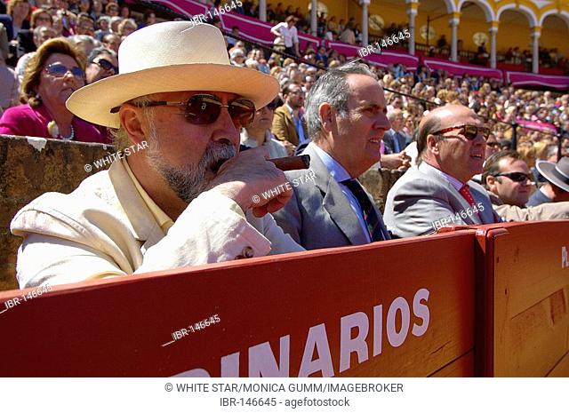 Man with cigar , coach competition in the bullfighting arena La Real Maestranza , Feria de Abril , Sevilla , Andalusia , Europe