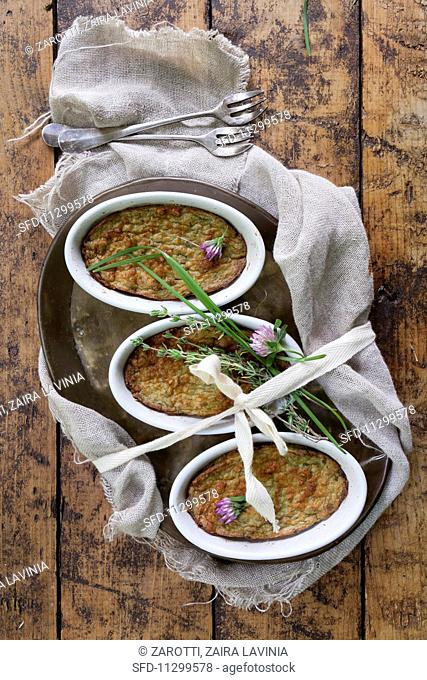 Vegan vegetable soufflés with chives and thyme