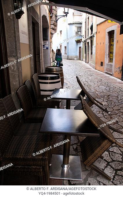 Sidewalk Cafe on the street, Llanes, Asturias, Spain