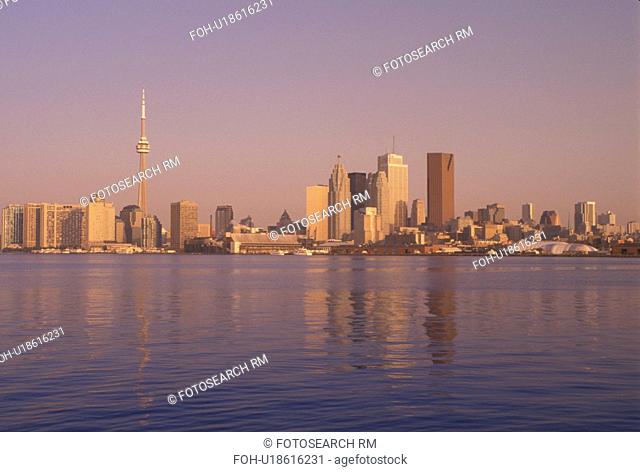 Toronto, Canada, Ontario, Lake Ontario, Skyline of downtown Toronto from Toronto Inner Harbor on Lake Ontario