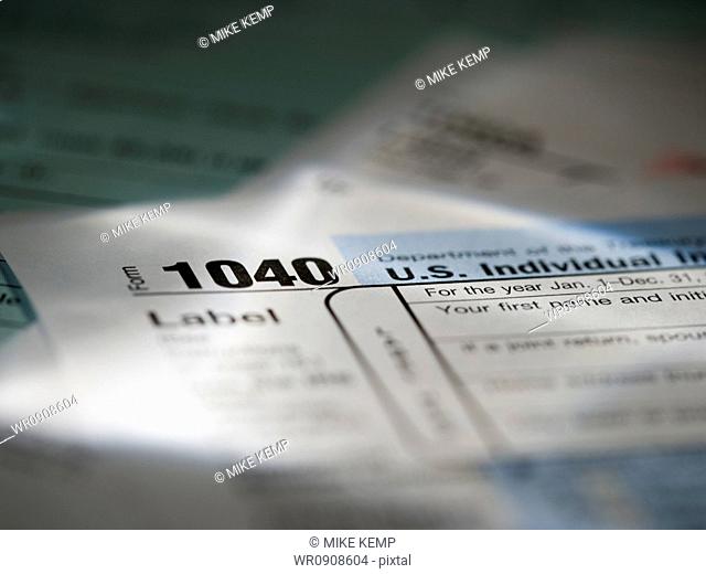 Close-up of a 1040 tax form