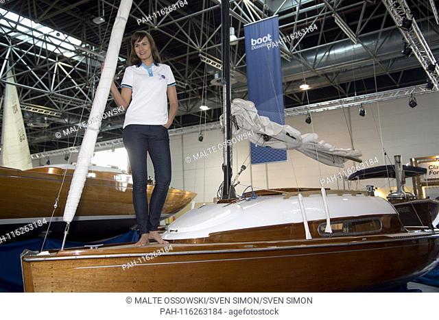 Boat model Sarah on a historic wooden sailboat in the Classic Forum, at the Boot 2019, Booth 2019 in Duesseldorf from 19 to 27 January 2019, 18.01