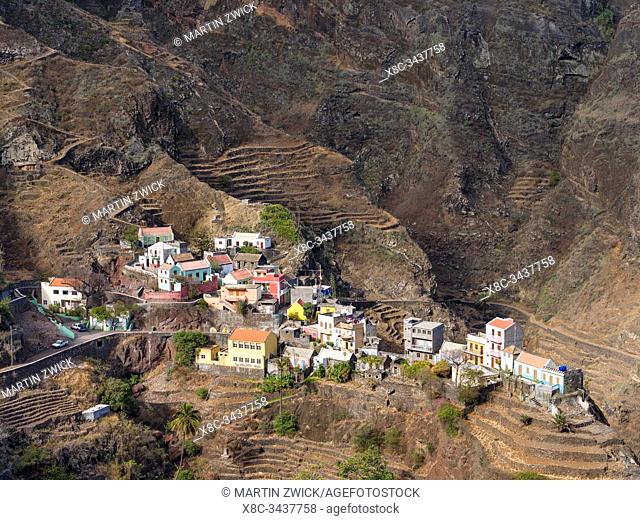 Small iconic mountain village Fontainhas in the mountains of Island Santo Antao, Cape Verde in the equatorial atlantic. April