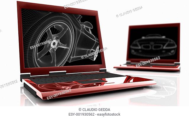 Two red laptop
