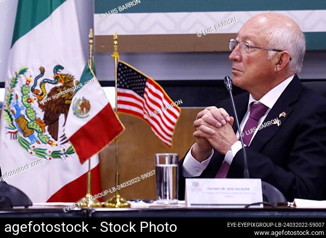 MEXICO CITY, MEXICO – MARCH 24, 2022: The Ambassador of the United States of America in Mexico, Ken Salazar, speaks during a meeting with Mexican legislators as...