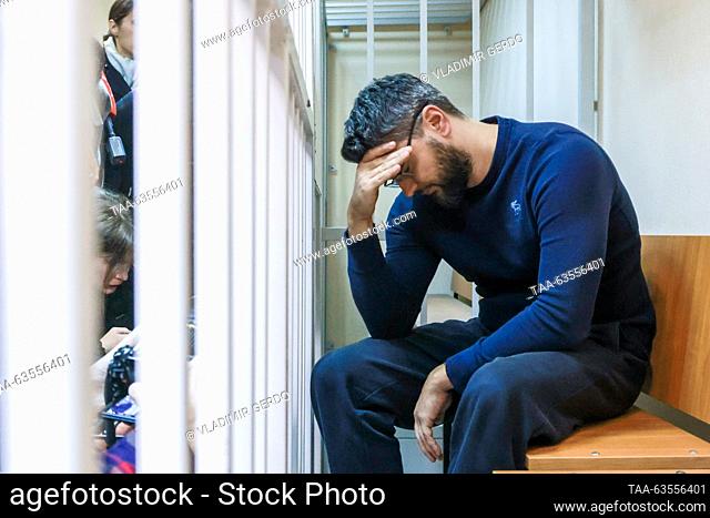 RUSSIA, MOSCOW REGION - OCTOBER 20, 2023: Musician Stas Namin's stepson Roman Mikoyan appears at the Istra Municipal Court charged with murdering Stas Namin's...