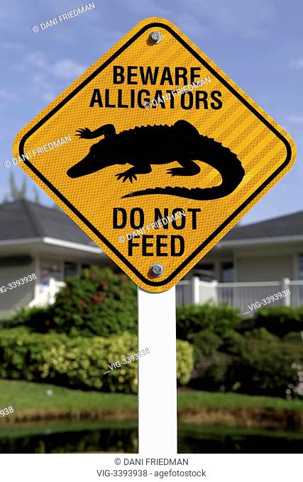 Beware of alligator sign on Sanibel Island, Florida, USA. - SANIBEL ISLAND, FLORIDA, UNITED STATES OF AMERICA, 24/08/2012