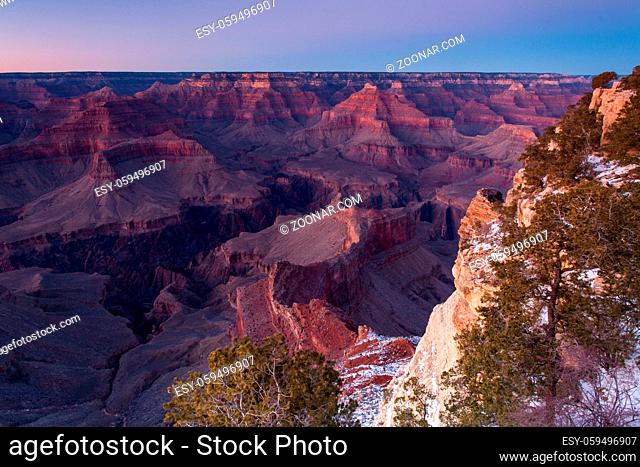 Long after the sun has set at Hopi Point during on a winter's day in Grand Canyon, USA