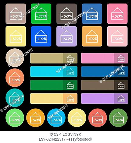 50 discount icon sign. Set from twenty seven multicolored flat buttons. Vector