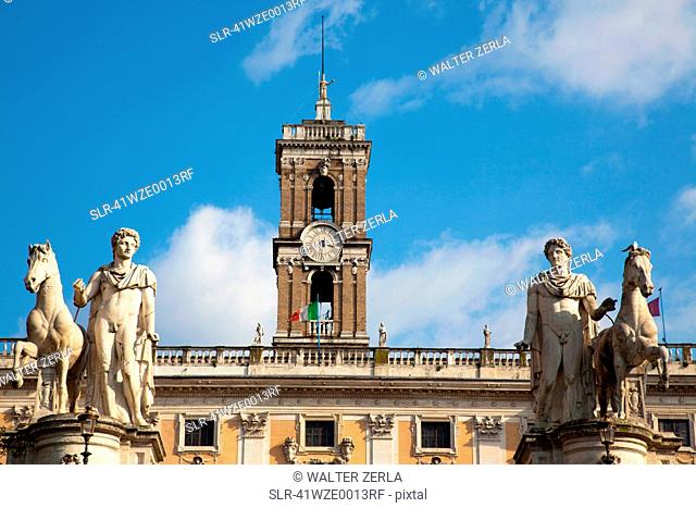 Ancient statues and clock tower