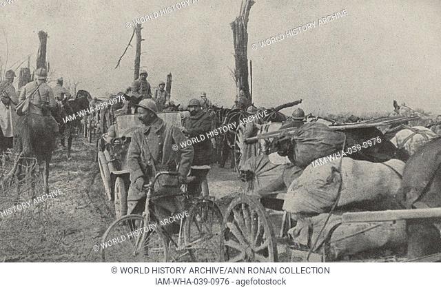 French relief convoy on the road to a Doincourt Roye. World War One 1916