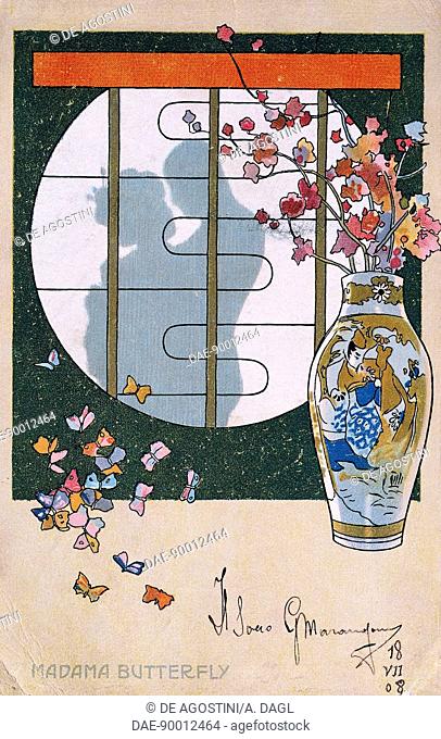Postcard by Leopoldo Metlicovitz (1868-1944) created on the occasion of the premiere of the opera Madame Butterfly, by Giacomo Puccini (1858-1924)