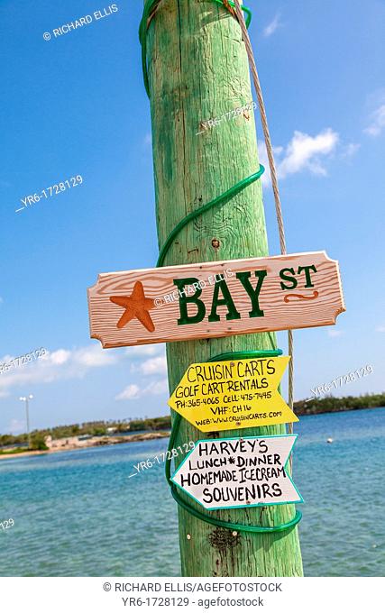 Street sign in the village of New Plymouth, Green Turtle Cay, Bahamas