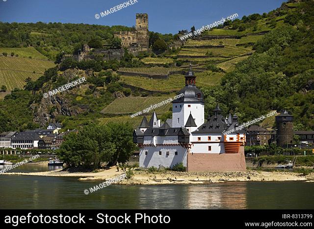 Gutenfels Castle and Pfalzgrafenstein Castle, UNESCO World Heritage Site, Upper Middle Rhine Valley, Kaub, Rhineland-Palatinate, Germany, Europe