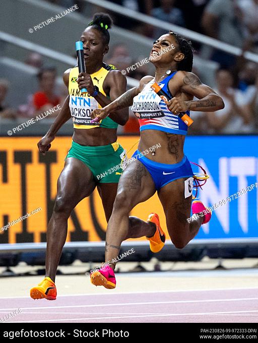 26 August 2023, Hungary, Budapest: Athletics: World Championships, 4 x 100m relay, women, final, at the National Athletics Center