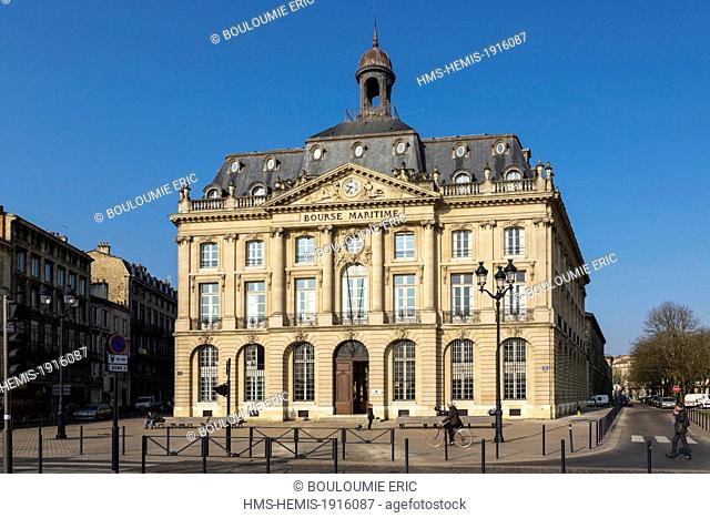 France, Gironde, Bordeaux, area listed World Heritage by UNESCO, maritime Bourse built from 1921 to 1925, a replica of the central pavilion of the Place de la...