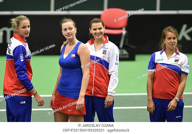 Czech tennis player Petra Kvitova celebrates with her teammates (from left: Karolina Pliskova, Petra Kvitova, Lucie Safarova and Barbora Strycova) after winning...