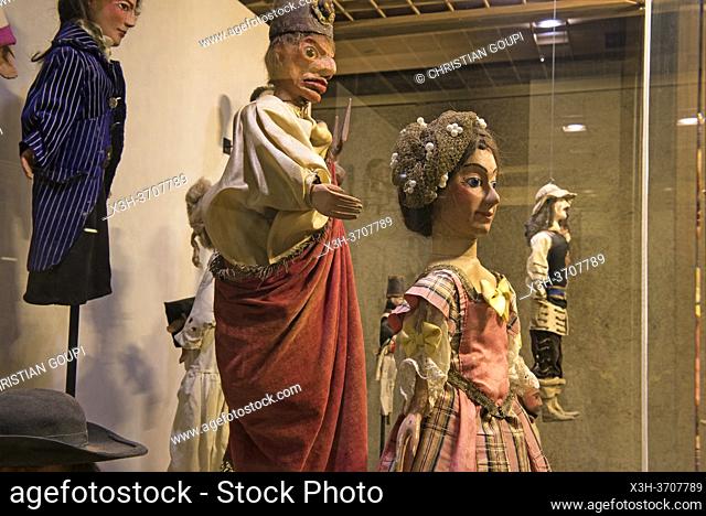 Puppets made by Maurice Sand, to animate the plays for children that he wrote, whose costumes were sewn by his mother George Sand assisted by Lina Sand House of...